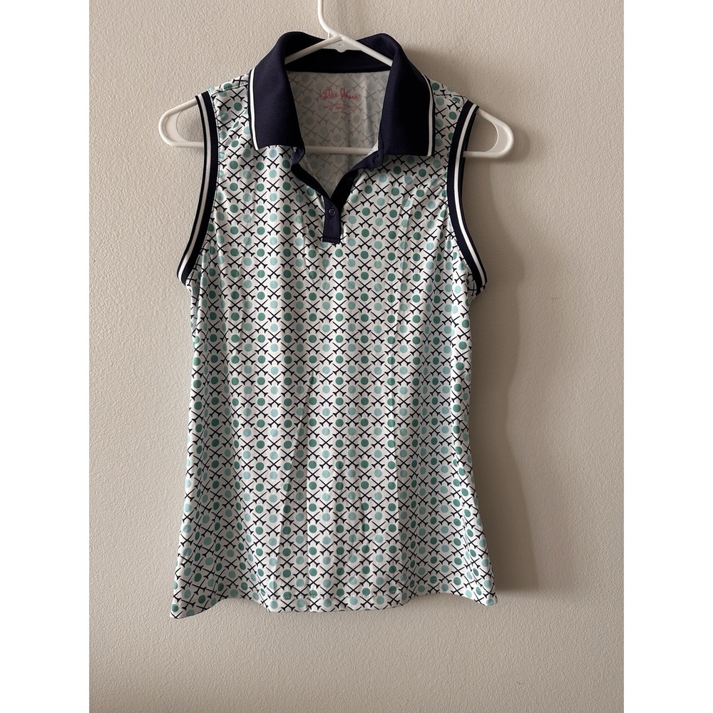 Lillie Green Golf Top Women's Small Polo Golf Tees AOP green Blue Activewear